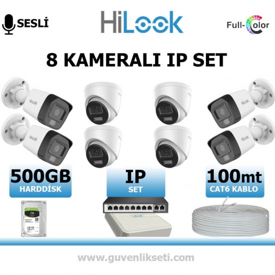 Hilook 2MP 8 kameralı gece renkli sesli IP güvenlik sistemi NVR seti